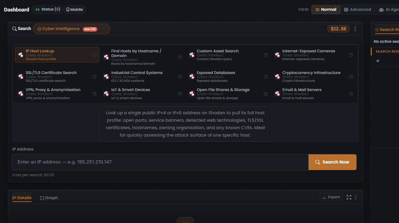 Cyber Intelligence Search type, Shodan modules